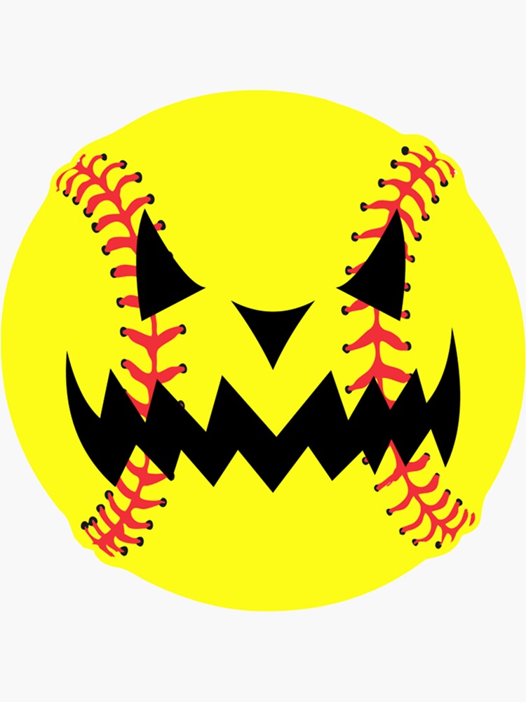 "Halloween Softball Pumpkin Jack O Lantern Face " Sticker for Sale by