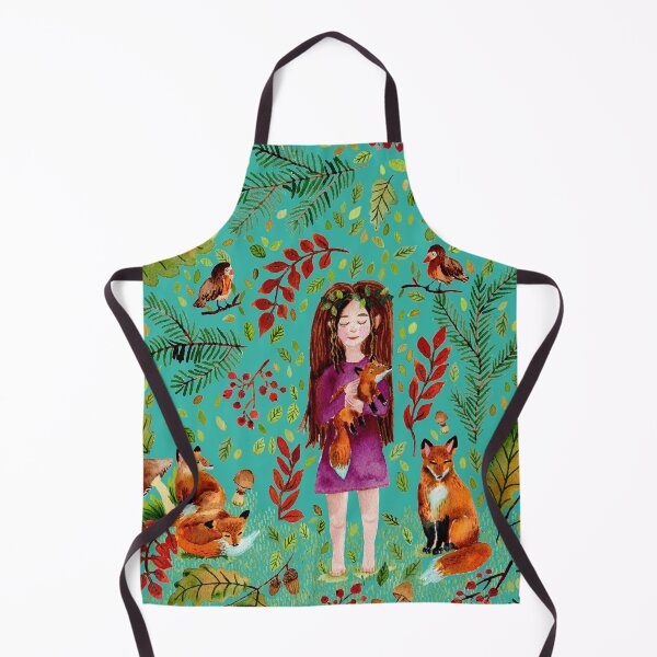 Item preview, Autumn Girl with Foxes Turqoise designed and sold by SandraArtStudio.