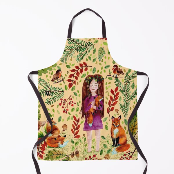 Item preview, Autumn Girl with Foxes Turqoise Light Yellow designed and sold by SandraArtStudio.