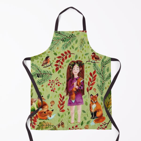 Item preview, Autumn Girl with Foxes Turqoise Light Green designed and sold by SandraArtStudio.