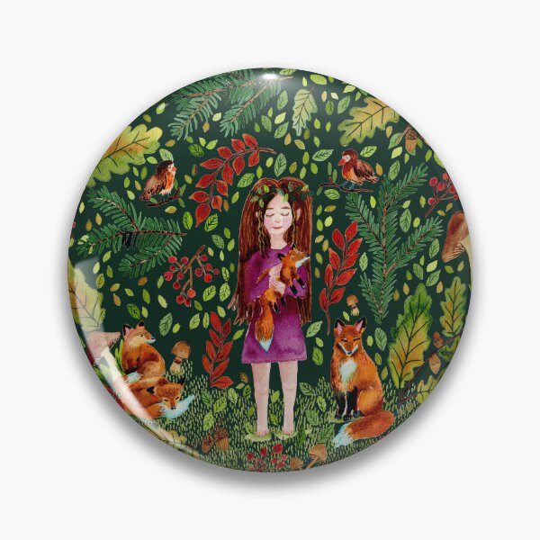 Item preview, Autumn Girl with Foxes Dark Green designed and sold by SandraArtStudio.