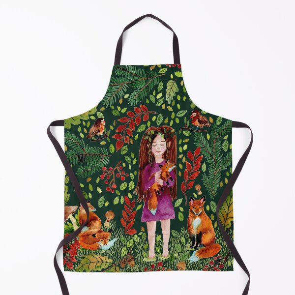 Item preview, Autumn Girl with Foxes Dark Green designed and sold by SandraArtStudio.