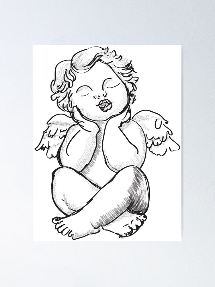 Cupid with bow valentines day baby angel sketch Vector Image