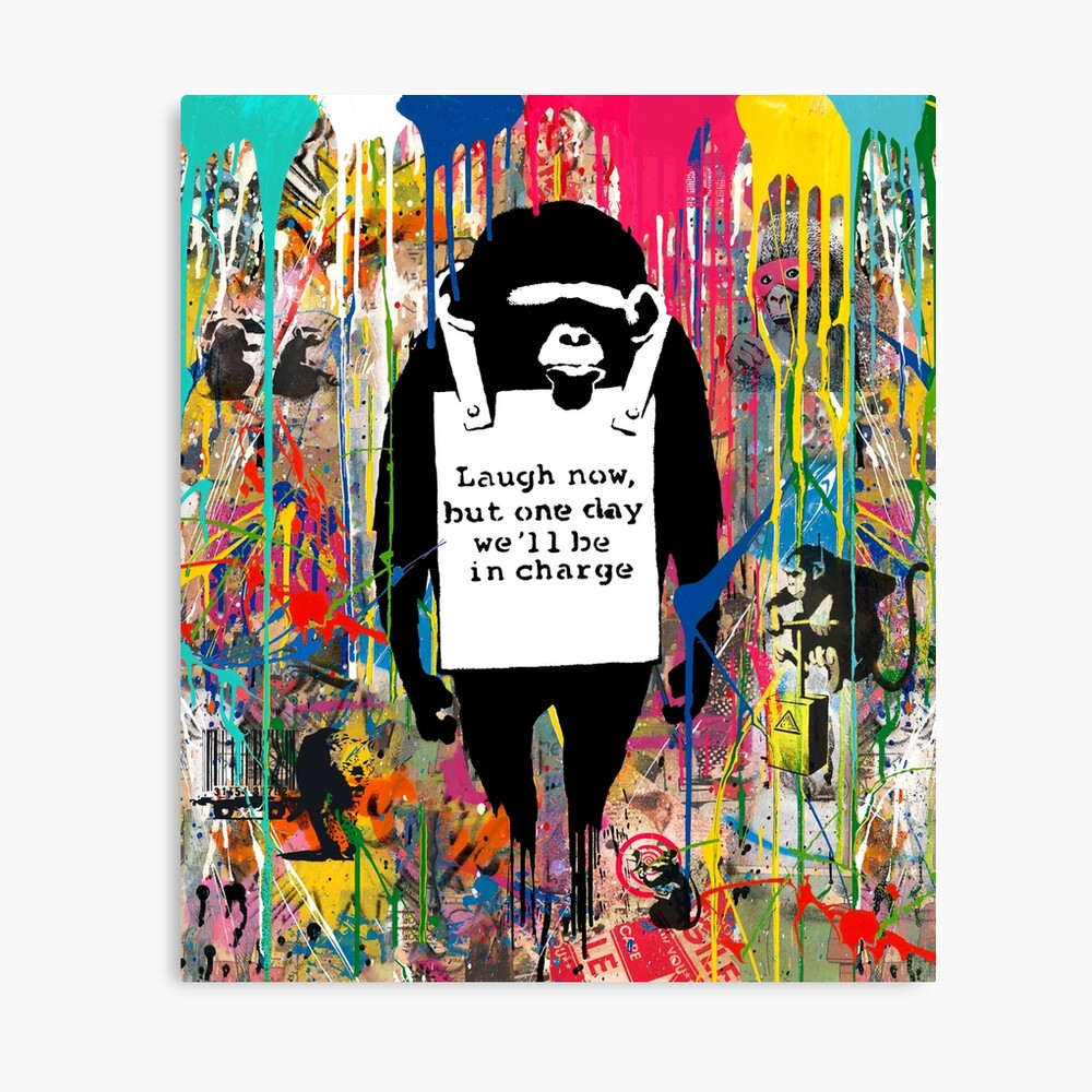 Banksy Animals Graffiti Stencil Art Collage Laugh Now Chimp