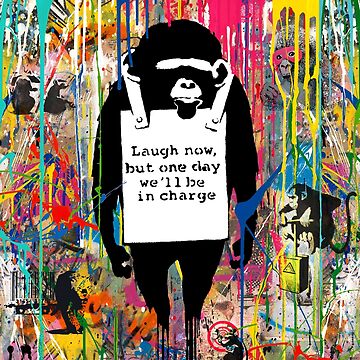 Banksy Animals Graffiti Stencil Art Collage Laugh Now Chimp | Metal Print