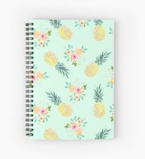 Ananas Floral Sommer Print, Girly Aquarell Blumen Ananas Kunst Spiralblock