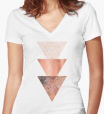Blush und Kupfer Geo Tailliertes T-Shirt mit V-Ausschnitt