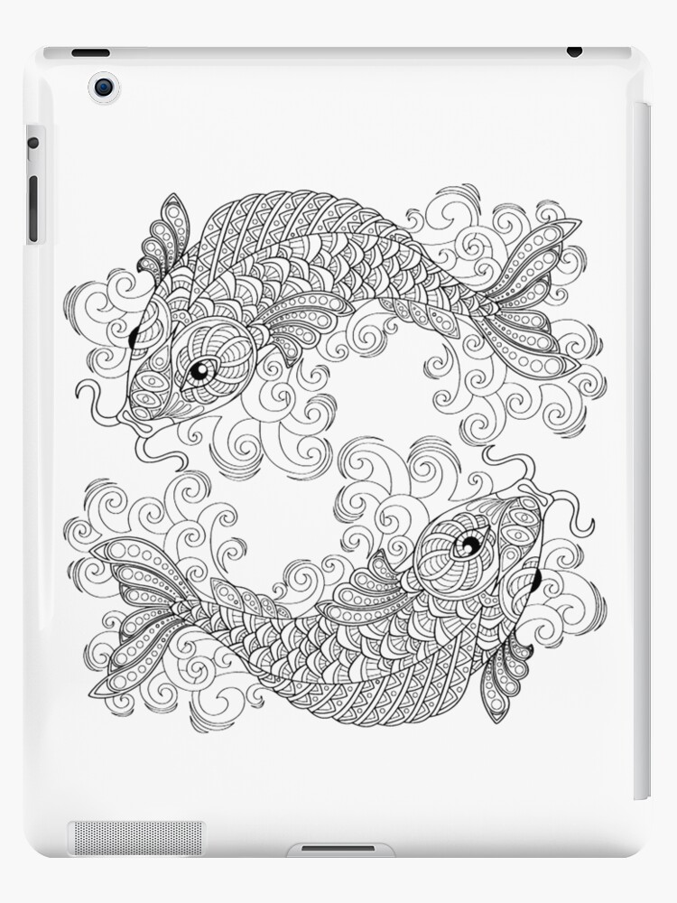 Download Adult Coloring Book For Clothing Acccessories Two Fishes Drawing Ipad Case Skin By Webpatty Redbubble