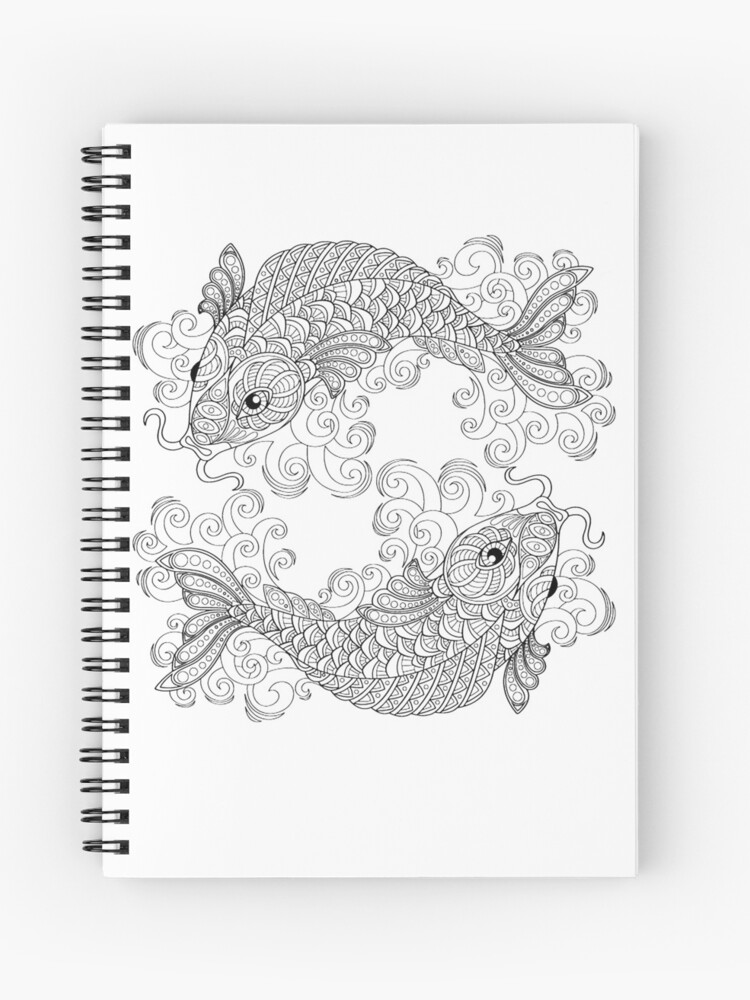 Cahier à spirale for Sale avec l'œuvre « Livre de coloriage adulte pour les  vêtements et les accessoires - dessin de deux poissons » de l'artiste  webpatty