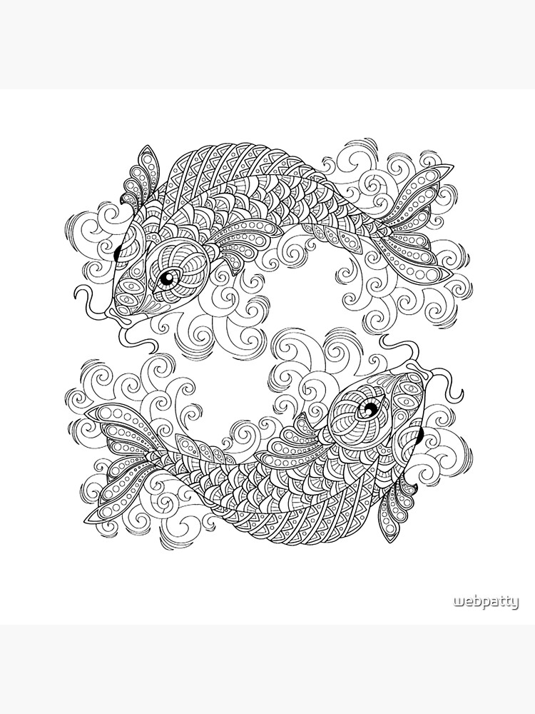 Impression rigide for Sale avec l'œuvre « Livre de coloriage adulte pour  les vêtements et les accessoires - dessin de deux poissons » de l'artiste  webpatty