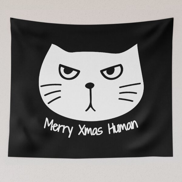 Item preview, White cat says "Merry Xmas Human" designed and sold by Yulacreative.