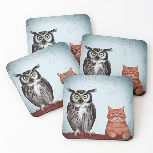 Item preview, cat and owl t-shirt designed and sold by shirtkosa.