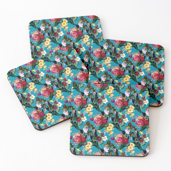 Item preview, Flowers in a diamond floral chain pattern, decorative pattern, modern design, flowers repeat pattern,blue turquoise floral   designed and sold by ZeinabTaha.