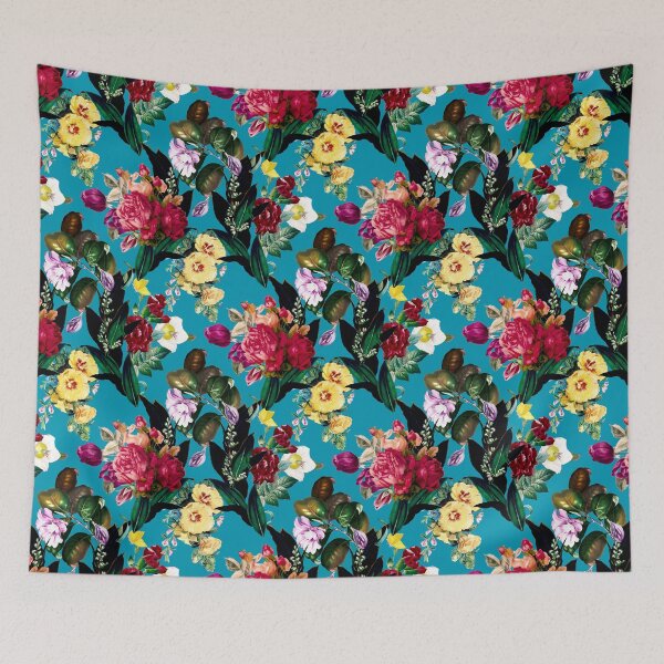 Item preview, Flowers in a diamond floral chain pattern, decorative pattern, modern design, flowers repeat pattern,blue turquoise floral   designed and sold by ZeinabTaha.