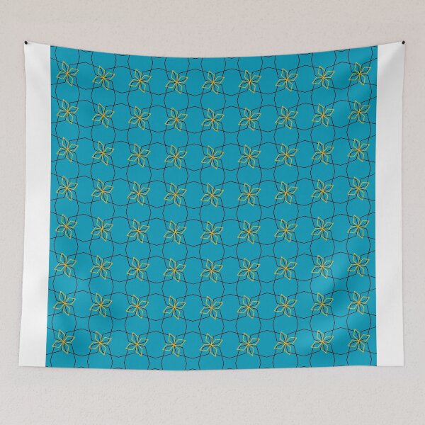 Item preview, abstract yellow flower with blue background designed and sold by CREATINERY.