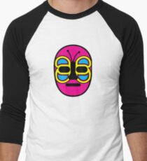 Lucha Libre // Mexican Wrestling Mask Pink with Butterfly Baseball ¾ Sleeve T-Shirt