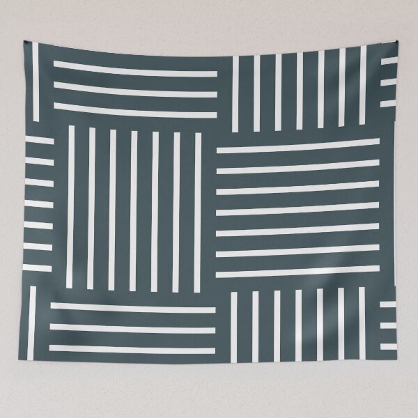 Aperçu de l'œuvre Dark Blue White Abstract Stripe Geometric Pattern Pairs Valspar 2023 COTY Everglade Deck 5011-3 créée et vendue par ColorOfTheYears.