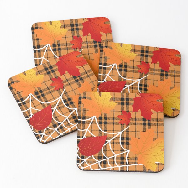 Item preview, Tartán negro y naranja Hojas de otoño Otoño designed and sold by AichaShopS.