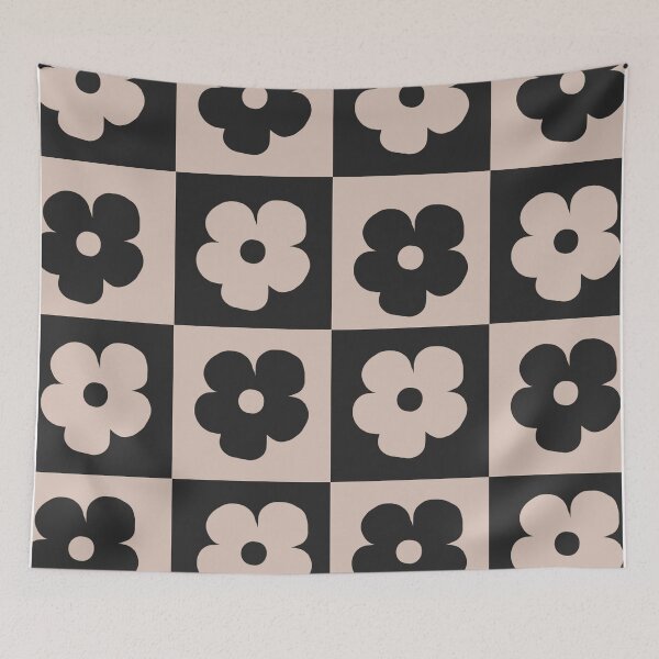 Aperçu de l'œuvre Damier noir marguerite fleur grille motif groovy créée et vendue par AichaShopS.