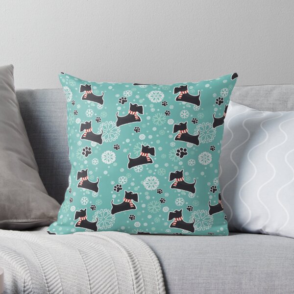 Snowy Scottie Dog Christmas Pattern Throw Pillow