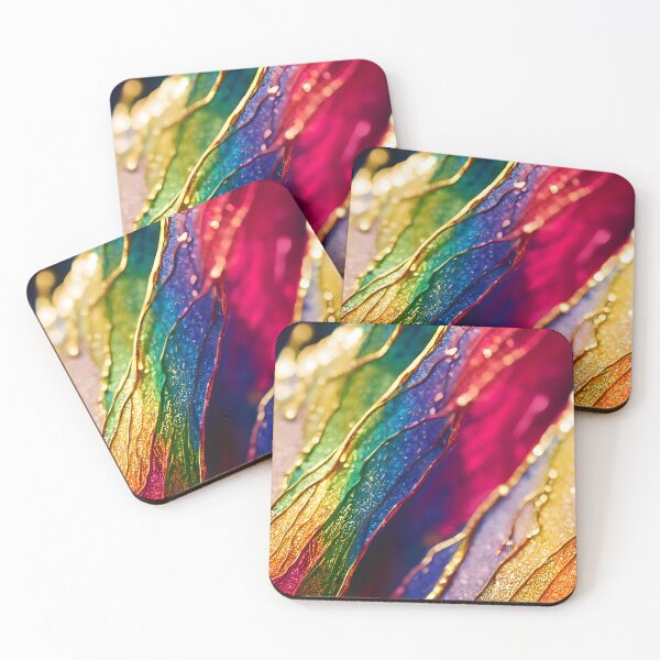 Item preview, Rainbow colors ink design with gold 3d ink accents  wavy  psychedelic pattern designed and sold by ClairesPatterns.