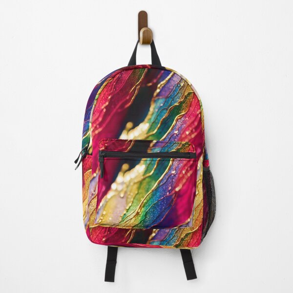 Item preview, Rainbow colors ink design with gold 3d ink accents wavy psychedelic pattern designed and sold by ClairesPatterns.