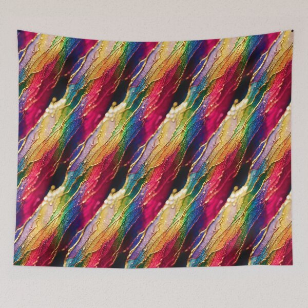 Item preview, Rainbow colors ink design with gold 3d ink accents  wavy  psychedelic pattern designed and sold by ClairesPatterns.