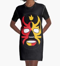 "Lucha Libre" (Free Fight) Mexican Wrestling Mask Red & Yellow Fire Graphic T-Shirt Dress