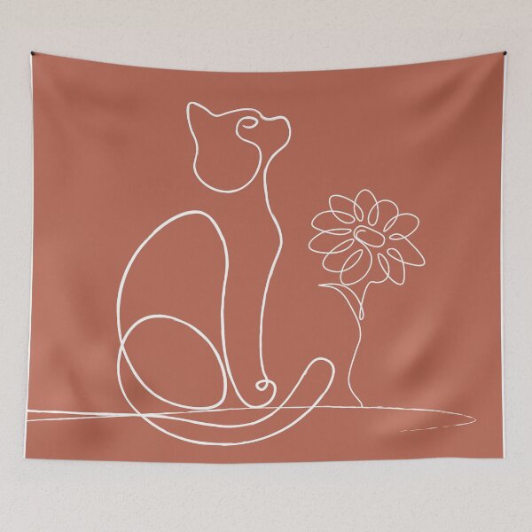 Item preview, Boho Burnt Orange Cat Line Art Margarita Flor designed and sold by AichaShopS.
