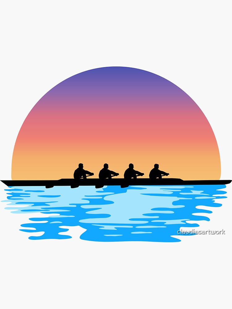 Rowing, Crew, Quad Rowing team on water and sunset Sticker by