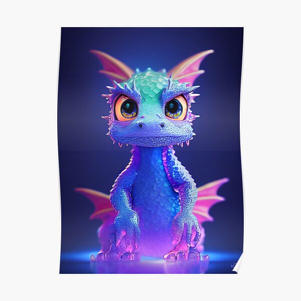 "Cute Baby Blue Dragon" Poster for Sale by SerenitySands | Redbubble