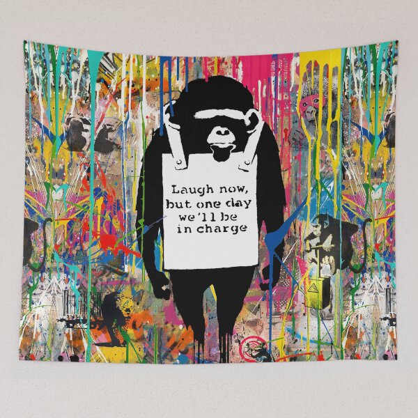 Item preview, Banksy Animals Graffiti Stencil Art Collage Laugh Now Chimp designed and sold by WE-ARE-BANKSY.