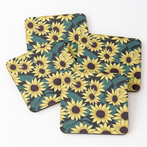 Item preview, Sunny Bright Yellow Sunflowers and Leaves on a Dark Background designed and sold by ClairesPatterns.