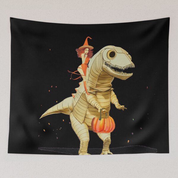 Item preview, Witch Riding Dino on Halloween designed and sold by joanaoberg.