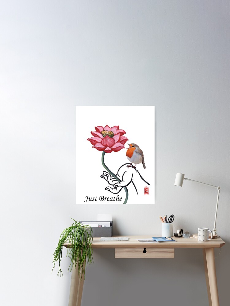 Just Breathe, Buddha hand and hummingbird Greeting Card for Sale