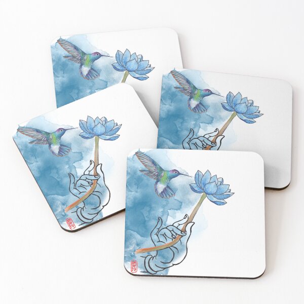 Item preview, Just Breathe, Buddha hand and hummingbird designed and sold by Roy & Tiffany.