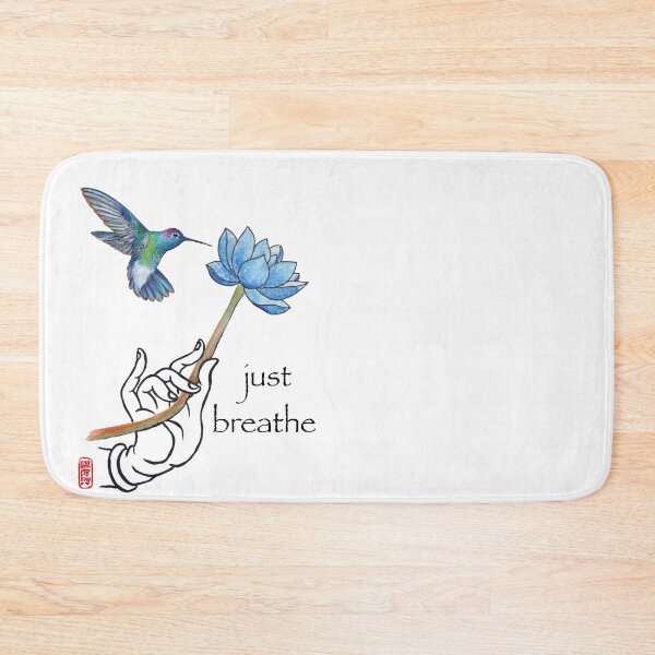 Item preview, Just Breathe, Buddha hand and hummingbird designed and sold by Roy & Tiffany.