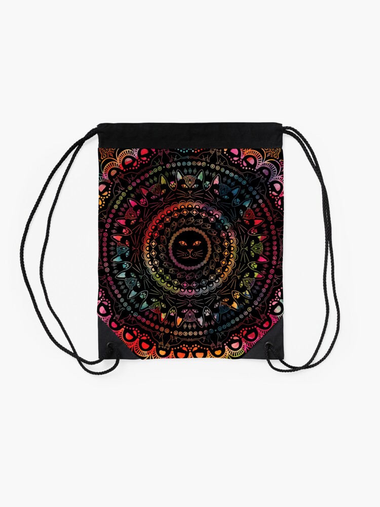 Alternate view of Rainbow Kitty Cat Mandala Drawstring Bag