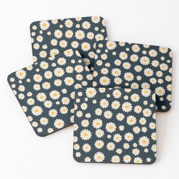 Item preview, Happy Bright White and Yellow Daisies on a Dark Background designed and sold by ClairesPatterns.