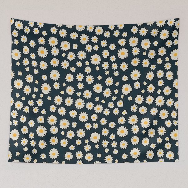 Item preview, Happy Bright White and Yellow Daisies on a Dark Background designed and sold by ClairesPatterns.