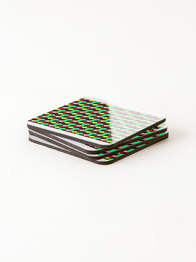 Thumbnail 4 of 5, Coasters (Set of 4), Color Combination Pattern, Retro Abstract Multi Color Pattern designed and sold by Mr-true-design.