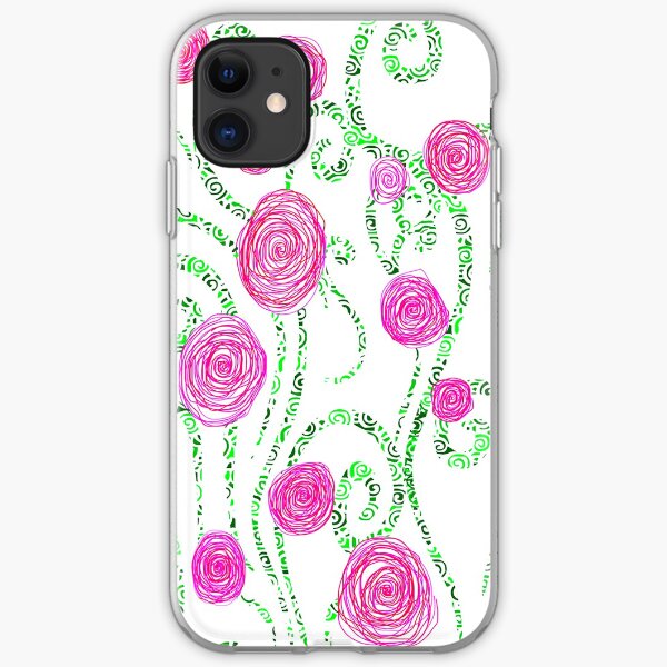 Green and Pink Doodle Flower Vines Illustration iPhone Soft Case