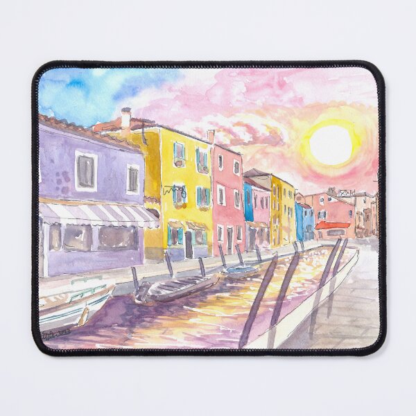 Item preview, Colorful Burano Canal with Shops and Sun Reflections on Canal designed and sold by artshop77.