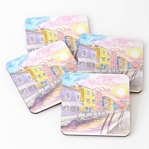Item preview, Colorful Burano Canal with Shops and Sun Reflections on Canal designed and sold by artshop77.