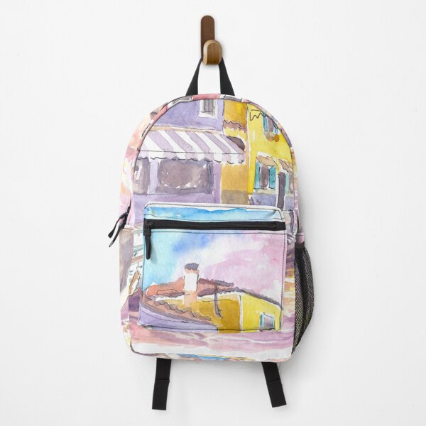 Item preview, Colorful Burano Canal with Shops and Sun Reflections on Canal designed and sold by artshop77.