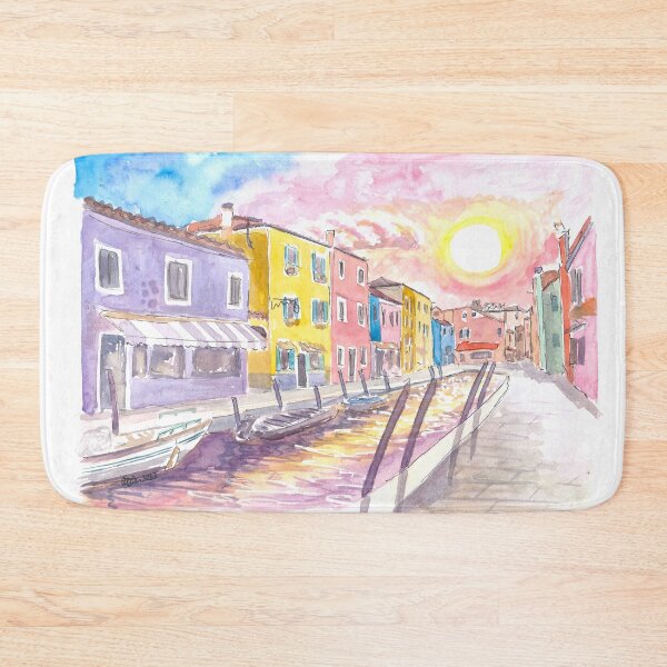 Item preview, Colorful Burano Canal with Shops and Sun Reflections on Canal designed and sold by artshop77.