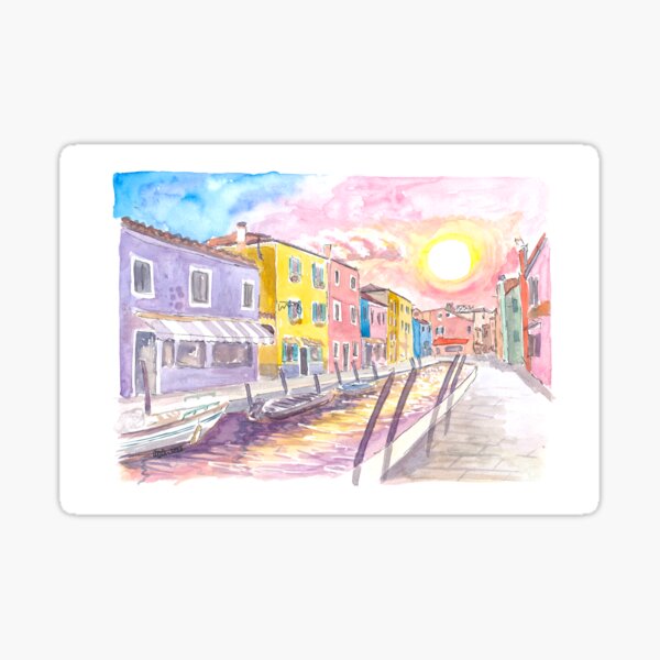 Item preview, Colorful Burano Canal with Shops and Sun Reflections on Canal designed and sold by artshop77.