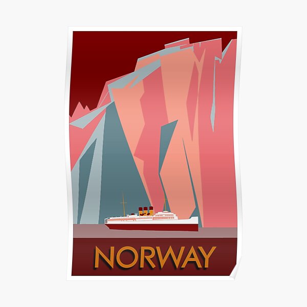 Norway fjords retro vintage style cruise travel Poster