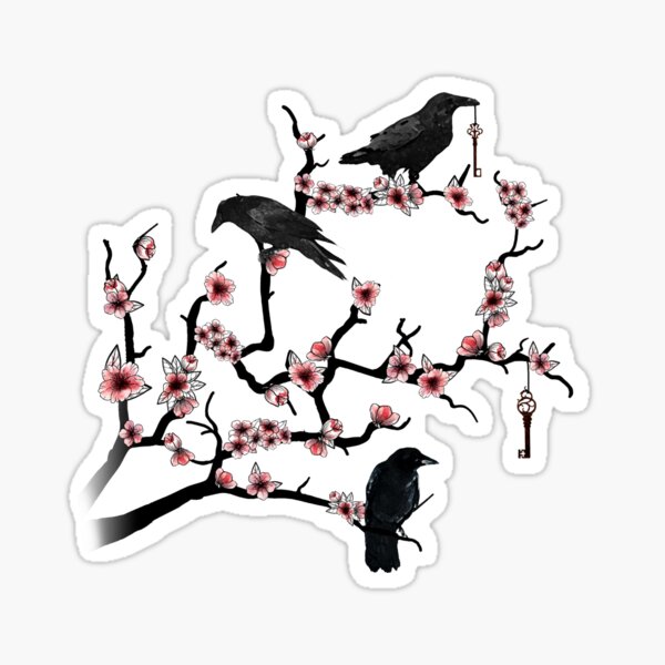 Ravens on cherry tree Sticker