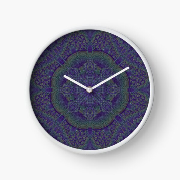 Fractal Kaleidoscope Symmetrical Zendoodle; Greens on Purple Clock